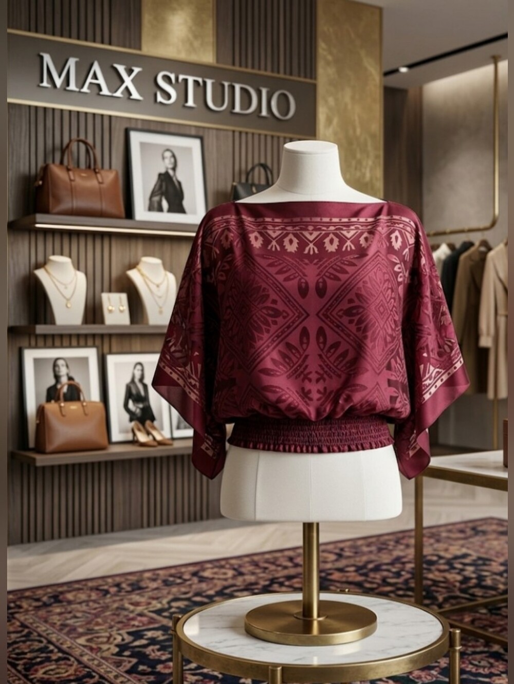 MAX STUDIO Vintage Silk-Blend Smocked Blouse